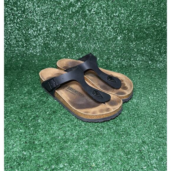 Birkenstock Gizeh‎ Sandals Womens Size 7 Black Leather Comfort Thong Slides - Picture 2 of 8